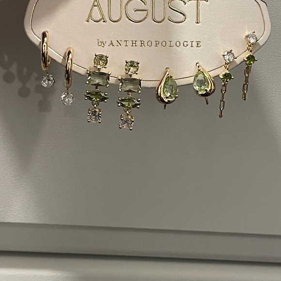 Anthropologie Jewelry - Anthropologie Green Crystal Multi-Pair Earring Set in Gold